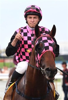 Jace McMurray brings the outsider Ser Joh back to scale after guiding the five-year-old to victory at Doomben on Saturday