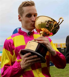 Blake Shinn with the Grafton Cup after his big race win aboard Bonfire. The Cup produced an absolutely sensational race