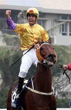 Happiness is ... Joao Moreira shows his delight after taking out the Group 1 Longines Hong Kong Sprint aboard Peniaphobia 