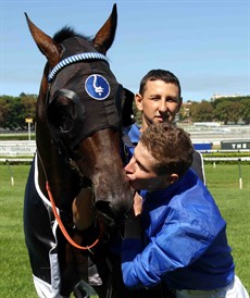 Happy and appreciative ...
James McDonald with Holler after their success in the Group 1 Canterbury Stakes