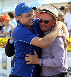Trent and Toby Edmonds celebrate Houtzen's win in the Magic Millions Two-Year-Old Classic earlier this year