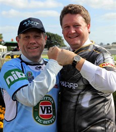 Winno v Flemo .... Last weekend I managed to present Sky Racing’s Josh Fleming with a Queensland jersey – then it was on! Ding, Ding – we came out swinging. A points decision to WINNO despite being outgunned in height, reach and weight by Queenslander Josh Fleming!