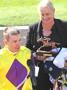 Justin Stanley and Olivia Cairns … a big win with Mason's Chance in the Battle Of The Bush Final at Doomben on Saturday