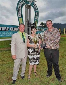 Cameron with the Gordonvale Cup after winning the 100th edition of the race in 2016 with Idle Situation at his last meeting as Club President

Photo: Return To Scale (Taron Clarke) 