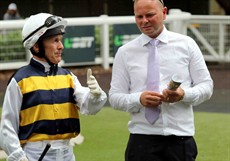 Getting animated when discussing tactics with trainer Matthew Dunn pre-race