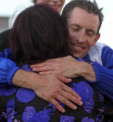 The celebration. Just look at the happy contentment on Hugh Bowman's face as he gives Debbie Kapitis a big hug