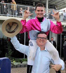 I must give a shout out to a good NSW mate and very underrated jockey Michael “Muppy” Hellyer who won his first Group race last weekend in the Group 3 Sunshine Coast Guineas aboard the David Vandyke trained Baccarat Baby. It was awesome to see trainer and jockey celebrate as they did after the race. I even managed to get a photo in the Courier Mail with this shot