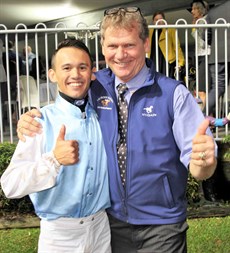 Ilwendo (10) is a NSW raider trained by Matthew Smith who has a good hit rate when he brings a runner to Brisbane. The runner is third up this weekend and he is undefeated each time third up with a 2 from 2 record. Matthew McGillivray (pictured here with Les Ross) is in the saddle and comes off some solid form last weekend at the Sunshine Coast riding the last two winners including the Glasshouse Handicap for Ross.