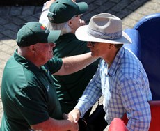 Jeff Simpson congratulates David Vandyke after Alligator Blood had made in four wins from four starts ...