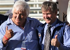 Mike Crooks, the Principal of Mishani Enterprises, and trainer Les Ross after that Toowoomba quinella in the first two-year-old  race of teh season in Queensland ... 