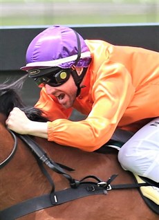 Larry Cassidy roars Miss Hipstar home in the first at Doomben on Saturday. He was equally vocal afterwards in his praise for the filly ...