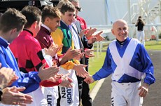Much respected by his fellow jockeys (above and below)