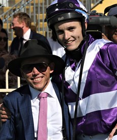 Chris Munce, Justin Huxtable and Rhapsody Rose (from the Listed Carter Stakes win on Saturday - above and below)