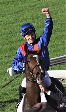 A jubilant James McDonald brings the Annabel Neasham trained Zaaki back to scale after his runaway win in teh Group 1 Doomben Cup. Many expect to se similar scenes again after the running of the Q22 on Saturday (see race 5)