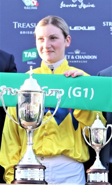 Jamie Kah ... pictured on the presentation podium after her win on Vega One in the Kingsford-Smith Cup. It was just one of many successes for Kah. Craig Willams has described her season as being 'phenominal'