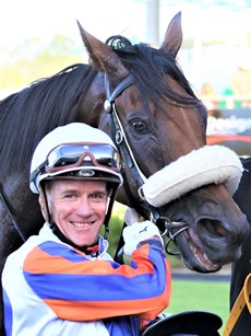 Du Plessis with his Mooloolaba Cup winner, the Team Hulbert trained Hail Manhattan (above and below)