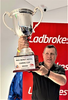 Winno with the Cairns Cup ... who will hold it up after the big race has been run and won?