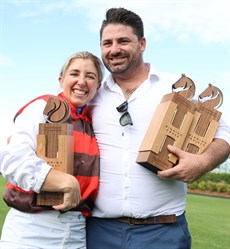 Sam Collett and Daniel Bowen after At Witz End's win in the AJC Cup at the Sunshine Coast. 