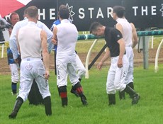 That sinking feeling ... jockeys out inspecting the track